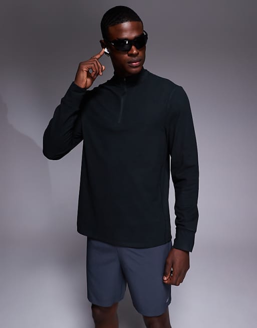 4505 running thermal interlock 1/4 zip long sleeve training top in black