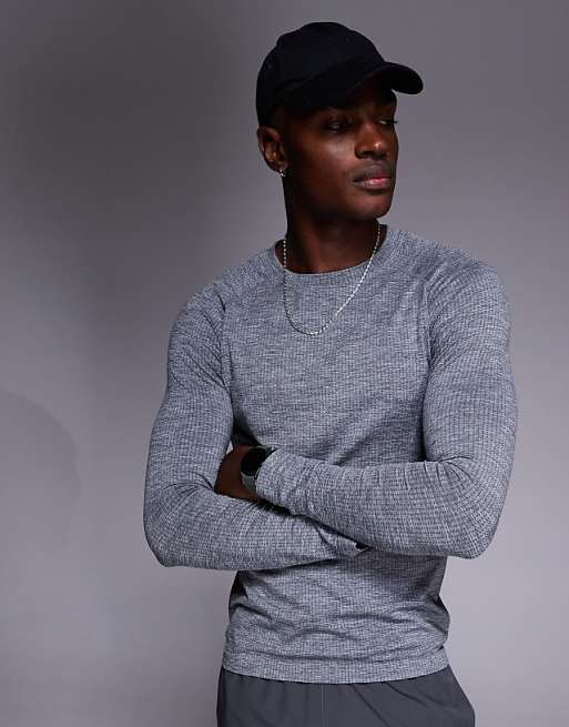 4505 seamless mesh slim fit lightweight base layer long sleeve in sky grey marl