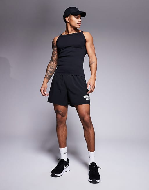 4505 Seamless Ribbed Square Neck Muscle Vest In Black