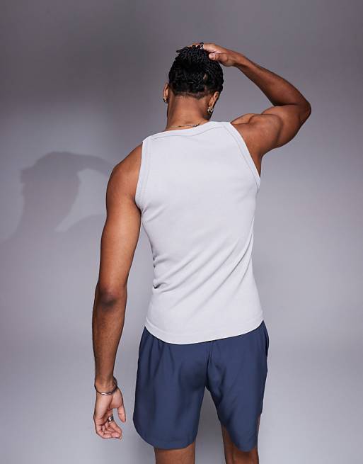 4505 Seamless Ribbed Square Neck Muscle Vest In Grey Marl