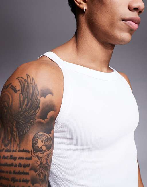 4505 Seamless Ribbed Square Neck Muscle Vest In White