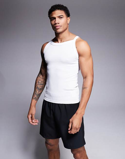4505 seamless ribbed square neck muscle vest in white