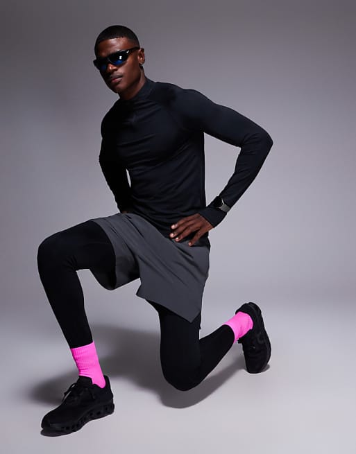 4505 Slim Fit 1/4 Zip Base Layer Long Sleeve Running Top In Black