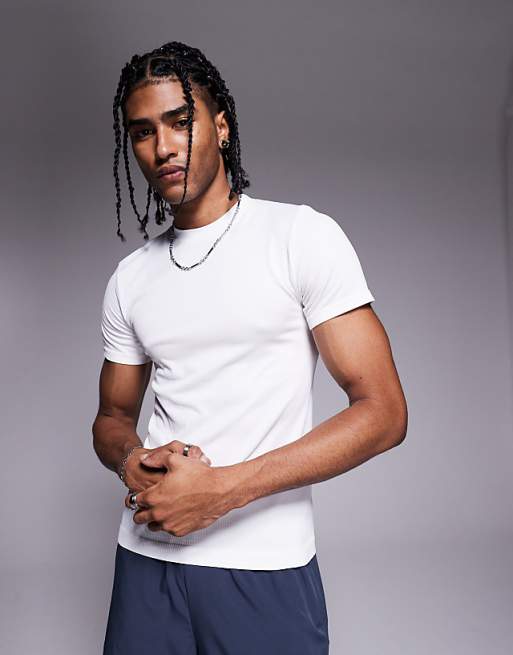 4505 slim fit seamless ribbed training t-shirt in white