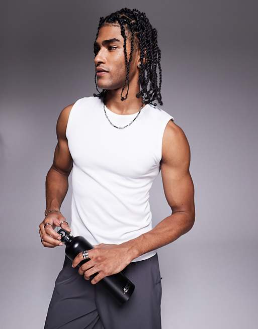 4505 slim fit seamless ribbed training tank in white