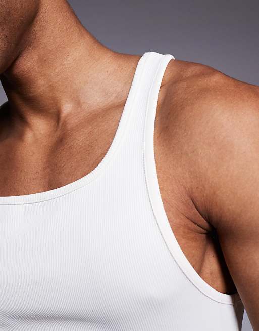 4505 Slim Fit Square Neck Training Vest In Vintage White