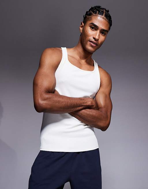 4505 slim fit square neck training vest in vintage white