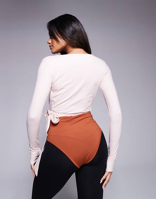 4505 Soft Touch Ballet Wrap Long Sleeve Top In Pearl Blush