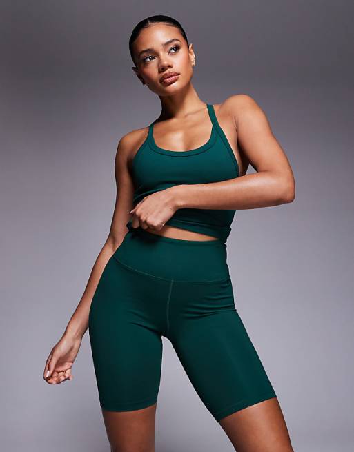 4505 soft touch minimal seam high waist 8 inch legging short in charcoal green