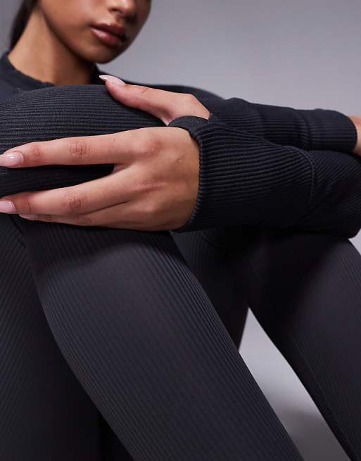 4505 Soft Touch Rib High Waist Gym Legging In Dark Grey