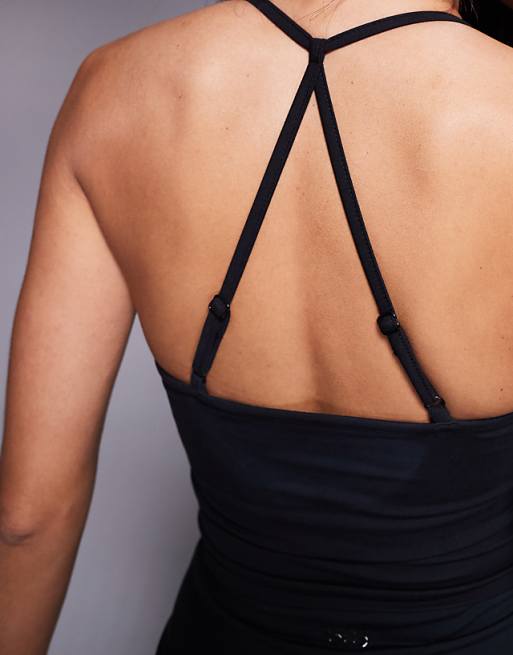 4505 Soft Touch Ruched Front Yoga Cami With Inner Bra In Black