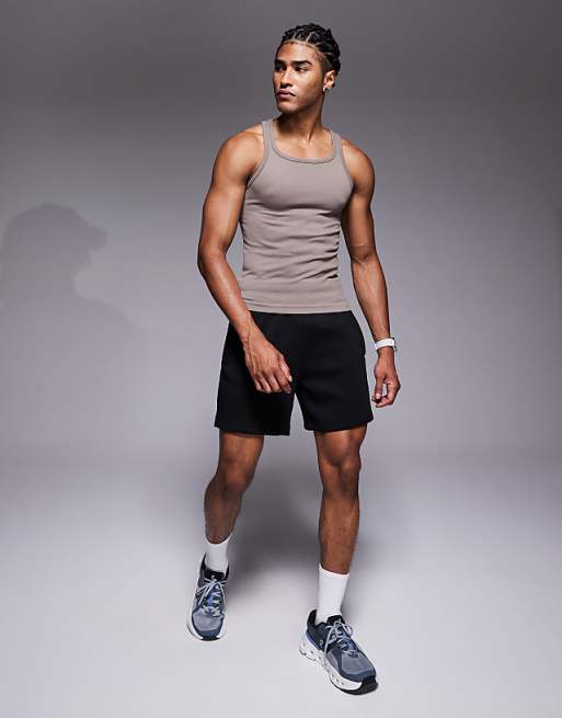 4505 Square Neck Slim Fit Seamless Rib Training Vest In Stone