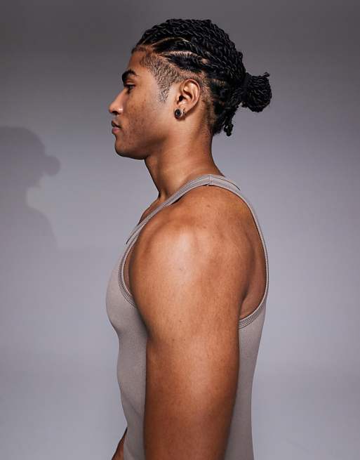 4505 Square Neck Slim Fit Seamless Rib Training Vest In Stone