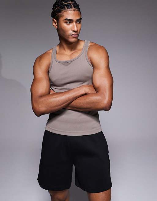 4505 square neck slim fit seamless rib training vest in stone