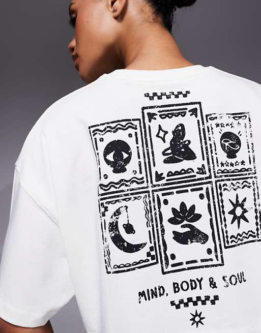 4505 Yoga Cropped Heavyweight Cotton Back Print T-shirt With Quick Dry Finish In Vintage White