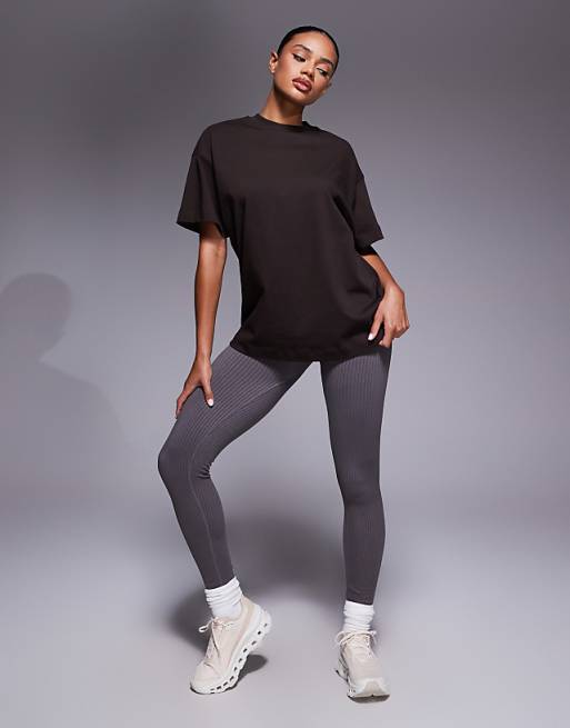 4505 Yoga Heavyweight Cotton Oversized Back Print T-shirt With Quick Dry Finish In Deep Brown