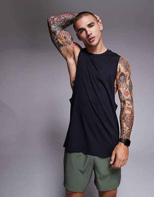 4505 Yoga Lightweight Quick Dry Performance Drop Armhole Vest In Black