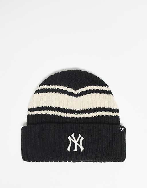 47 Brand NY Yankees stripe knit beanie in black multi
