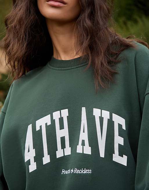 4th & Reckless Oversized Printed Logo Sweatshirt In Forest Green