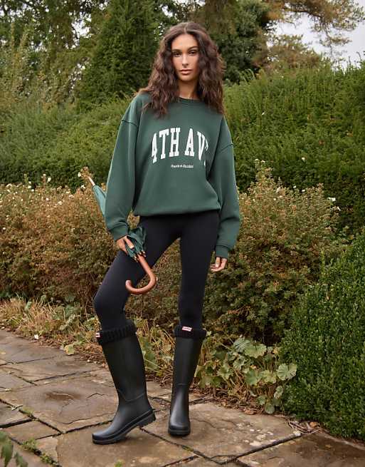 4th & Reckless Oversized Printed Logo Sweatshirt In Forest Green