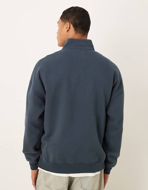 Abercrombie & Fitch Chest Logo Quarter Zip Sweatshirt In Navy