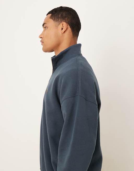 Abercrombie & Fitch Chest Logo Quarter Zip Sweatshirt In Navy