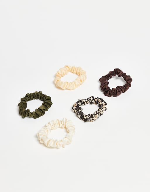 Accessorize 5 pack cow print skinny scrunchies in multi