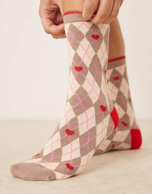 Accessorize argyle socks in brown