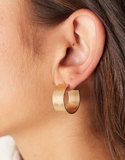 Accessorize brushed simple wide hoop earring in gold