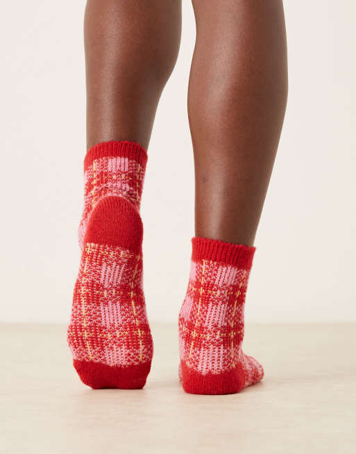 Accessorize Check Cosy Socks In Red