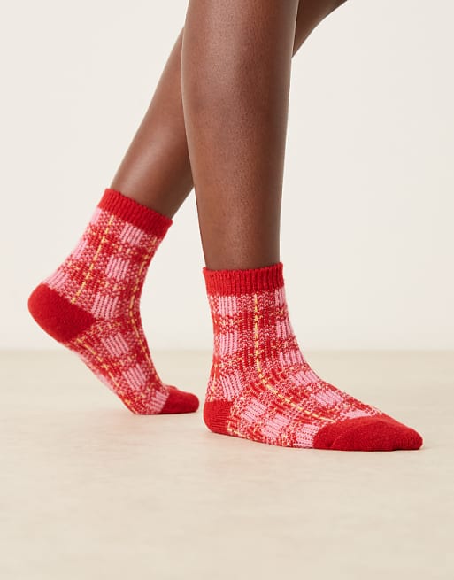Accessorize check cosy socks in red