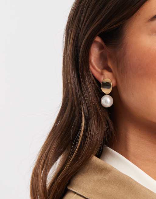 Accessorize Faux Pearl Stud Drop Earrings In Gold