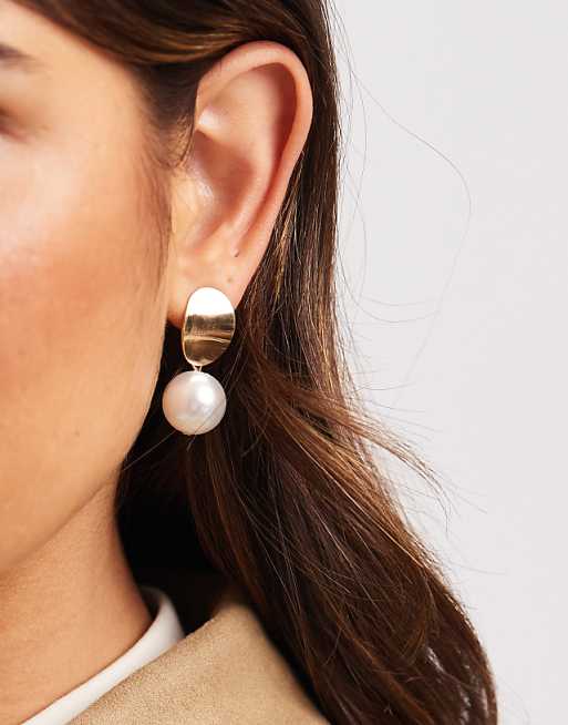 Accessorize faux pearl stud drop earrings in gold