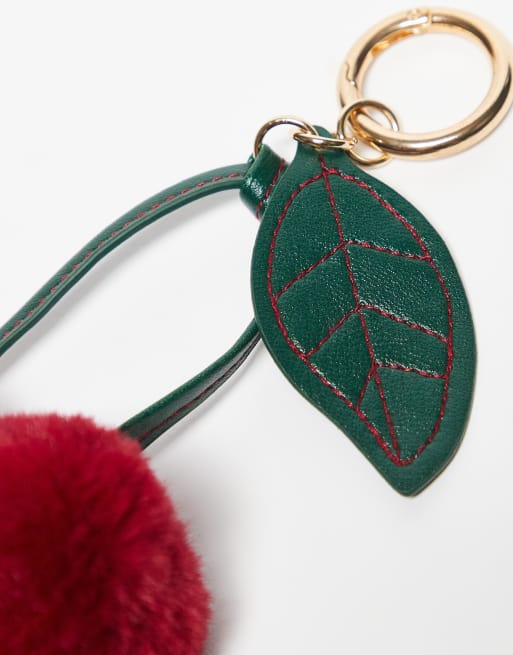 Accessorize Fluffy Cherry Bag Charm In Red