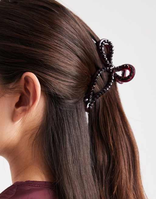Accessorize Gem Bow Hair Claw Clip In Burgundy