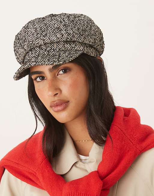 Accessorize herringbone bakerboy hat in black