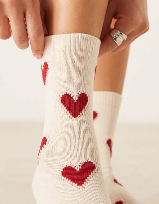 Accessorize Red Heart Socks In Cream
