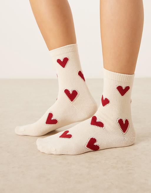 Accessorize red heart socks in cream
