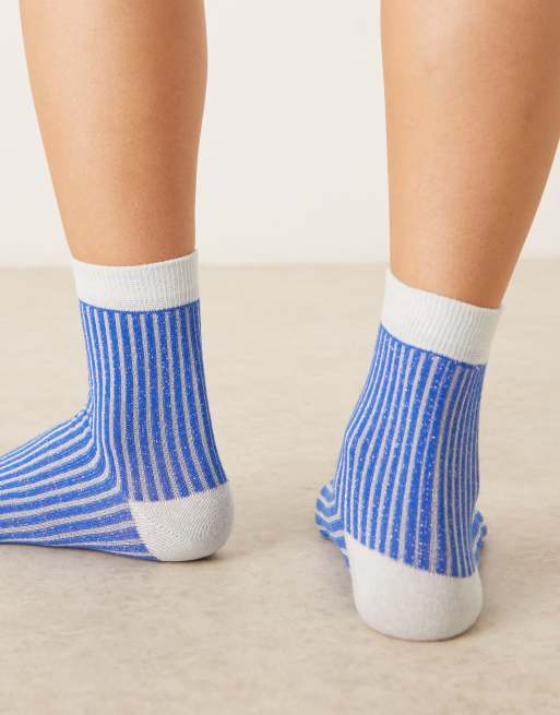 Accessorize Sparkle Stripe Socks In Blue And White