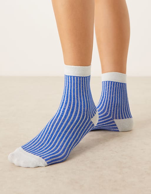 Accessorize sparkle stripe socks in blue and white