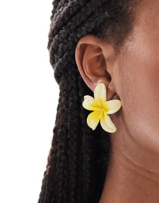 Accessorize Statement Lotus Flower Earrings In Yellow