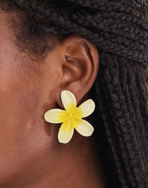 Accessorize statement lotus flower earrings in yellow