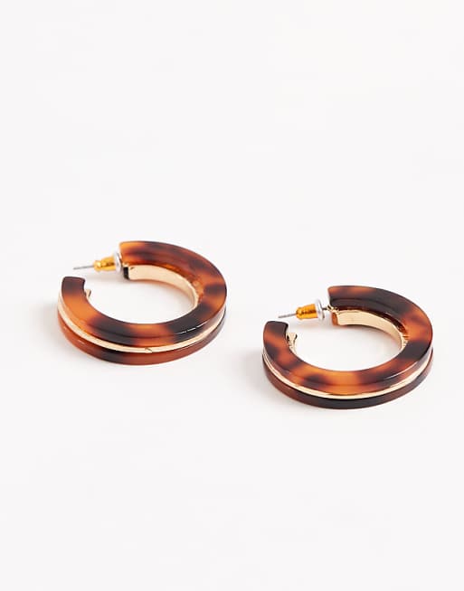 Accessorize tort metal inlay hoop earrings in tortoiseshell
