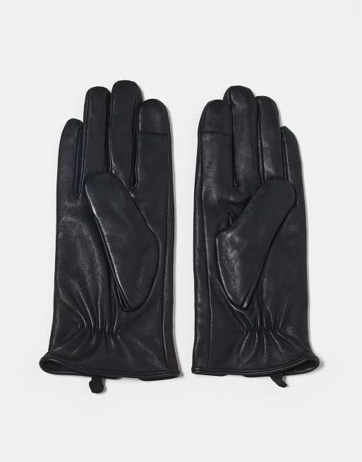 Accessorize Touchphone Leather Gloves In Black