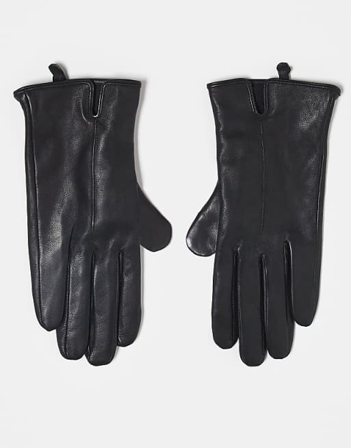 Accessorize touchphone leather gloves in black