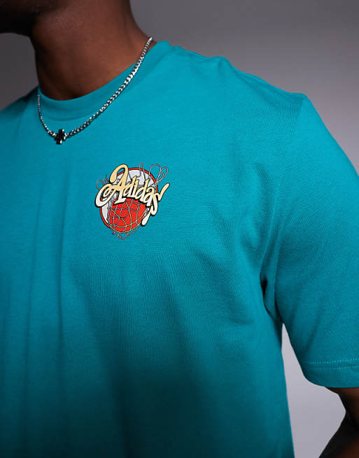 Adidas Basketball T-shirt With Back Print In Teal