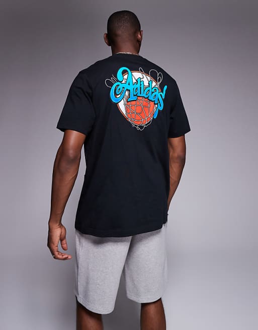 adidas Basketball t-shirt with back print in washed black