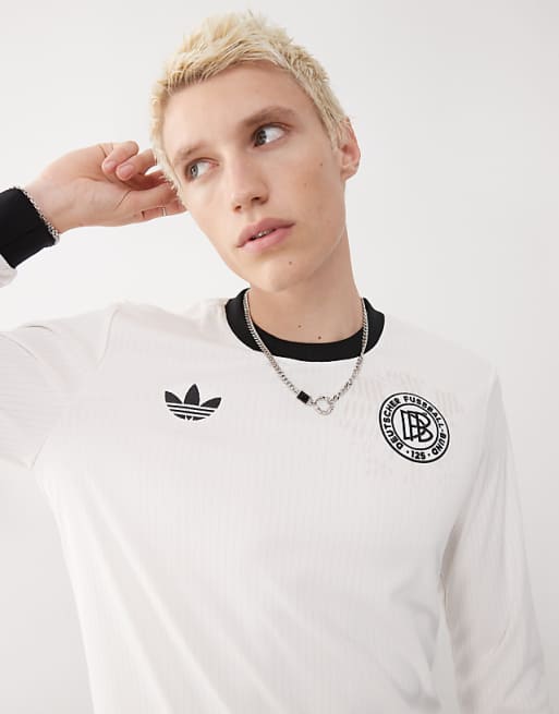 Adidas Football Germany Anniversary Long Sleeve Jersey In White And Black