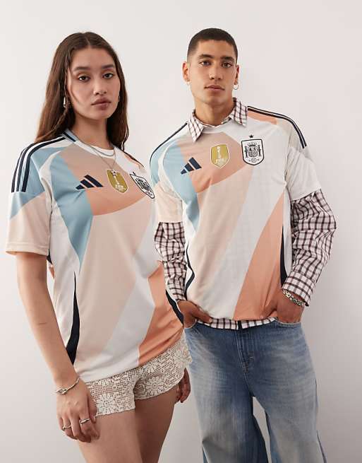 Adidas Football Spain 2025 Away Shirt In White And Pink
