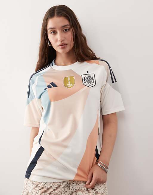 adidas Football Spain 2025 away shirt in white and pink